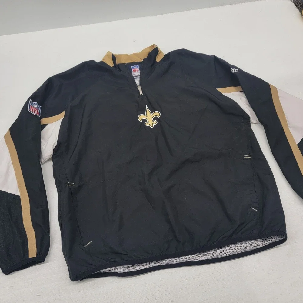 REEBOK New Orleans Saints NFL 1/4 Zip Pullover Windbreaker Youth XL Side Zip EUC
